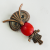 Owl Brooch Pin, Coppertone with Red