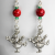 Dangle Earrings Dancing Snowmen Silver, Red Magnesite, Green Glass Beaded