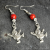 Dangle Earrings Dancing Snowmen Silver, Red Magnesite, Green Glass Beaded