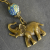 Antique Bronze Hand-crafted Scarf Ring Pendant, Elephant with Blue Mosaic Beading