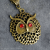 Owl Pendant Necklace Antique Bronze, Austrian Crystal Red Eyes