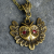 Owl Pendant Necklace Antique Bronze, Austrian Crystal Red Eyes