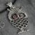 Large Owl Pendant Necklace Silver Tone, Austrian Crystal Red Eyes