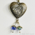 Hand-crafted Scarf Ring, Double Heart Valentine Heart Slider Pendant, Crystal Beaded