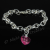 Silver Plated Single Heart Charm Bracelet - Hot Pink