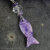 Hand-crafted Scarf Ring. Pendant Slider, Purple Fish, Soapstone, Amethyst Quartz Crystal Beaded