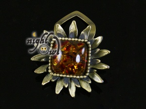 Scarf Clip - Antique Gold Tone/Amber Sunflower