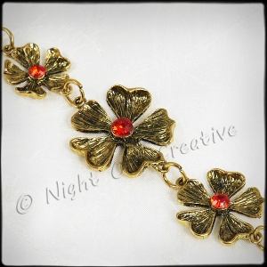 Antique Bronze Jewelled Flower Bracelet