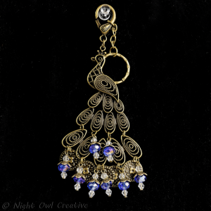 Peacock Bag Charm/Keyring Antique Bronze Crystal Beaded, Blue Violet AB