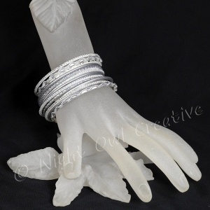 Ethnic Bangle Set Frosted Silver - Size Small