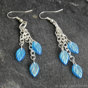 Dangle Earrings Aqua Blue Iridescent Czech Glass on Silver Plated Earwires