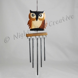 Handcrafted Wooden Owl Windchimes - Bertie