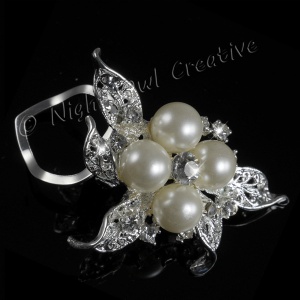 Bouquet Scarf Clip, Ring, Sparkling Crystal with Pearls, Statement Piece