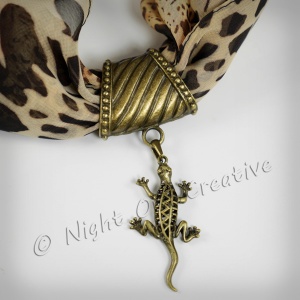 Hand-crafted Scarf Ring, Pendant Slider, Antique Bronze Lizard