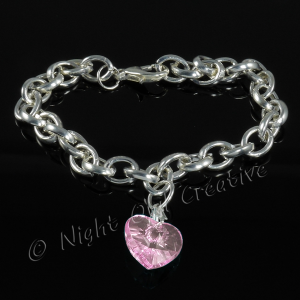 Silver Plated Single Heart Charm Bracelet - Light Pink