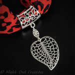 Silver Leaf Scarf Ring, Clip. Pendant Slider, Silvertone Filigree, Handmade