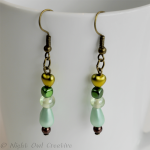 Czech Glass Bead Soup Earrings, Green Mix, Bronze Beading