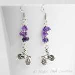 Bicycle Earrings, Amethyst Gemstone Nuggets, Silver Plated Earwires