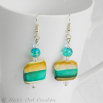 Natural Shell Earrings, Handmade, Teal, Toffee, Silver Plated Fittings