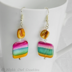 Natural Shell Earrings, Handmade, Teal, Pink, Golden Yellow, Silver Plated Fittings