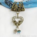 Hand-crafted Scarf Ring, Filigree Valentine Heart Slider Pendant, Crystal Beaded