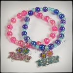Girls Beaded ''Friends'' Stretch Bangles with Charm - Blue Pink