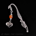 Granny Bookmark - Mermaid - Amber Glass Beaded - Crystals - Antique Silver Tone