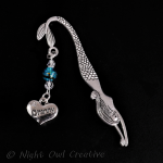 Granny Bookmark - Mermaid - Peacock Blue Glass Beaded - Crystals - Antique Silver Tone