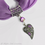 Hand-Painted Scarf Ring Pendant, Beaded, Lilac, Silver Stardust