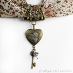 Hand-crafted Scarf Ring. Key to my Heart Slider Pendant, Valentine Heart, Crystal Beaded Charm