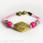 Cord Bracelet Wood Beads, Kiss Me, Pink, Hot Pink, Magnetic Clasp