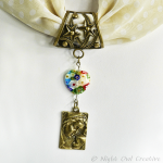 Hand-crafted Scarf Ring Pendant, Mother and Child, Millefiori Glass Heart