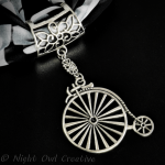 Hand-crafted Scarf Ring, Pendant Slider, Silver Tone Penny Farthing Bicycle