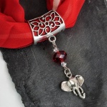 Hand-crafted Scarf Ring Pendant Slider, Silver Tone Elephant with Red Crystal Beading