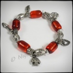 Antique Silvertone Beaded Stretch Charm Bracelet Dark Red