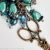 Bag Charm Scissors Antique Copper Crystal and Glass Beaded, Blue, Aqua