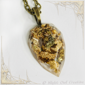 Crystal Resin Handmade Pendant Necklace, Bronze, Gold, Metallic